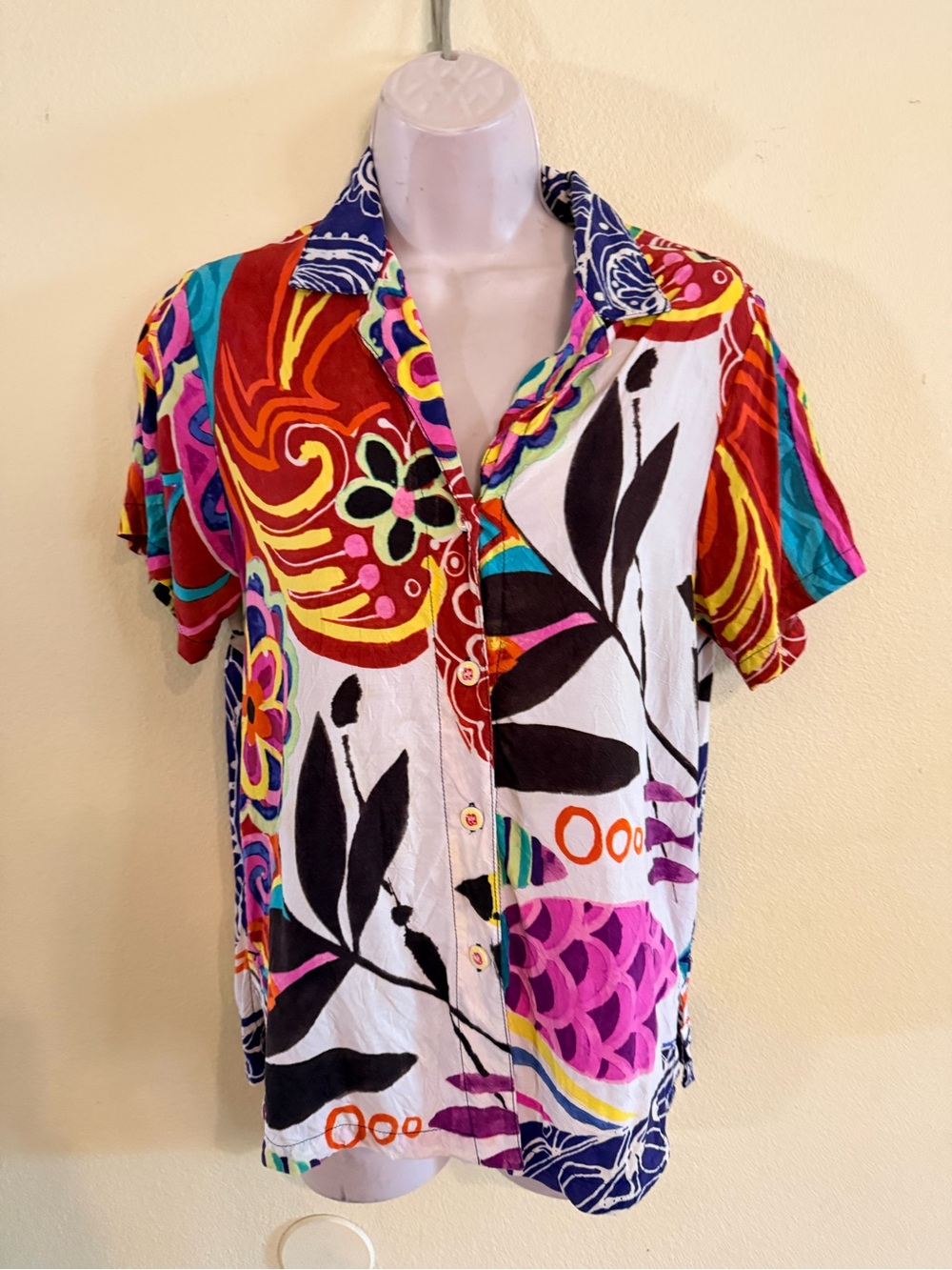 Jams World Fish Print Multicolor Logo Button-Up with Purple, Orange Blue Accents
